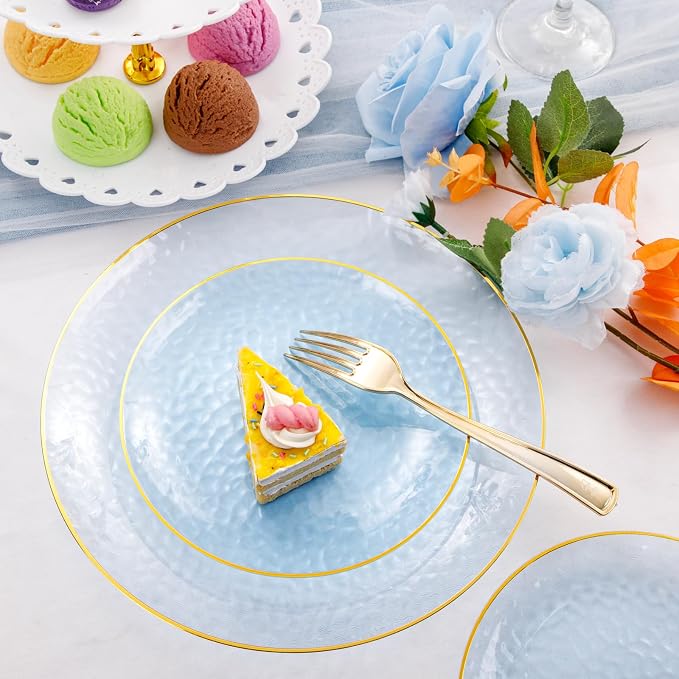 Rubtlamp 175 Pcs Plastic Dinnerware Set, Hammered Party Plates Set Include - Image 3