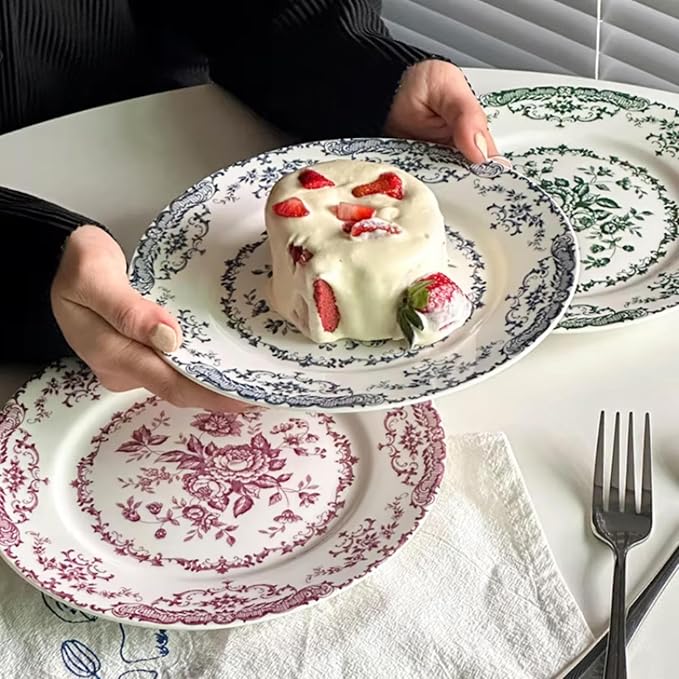 Ceramic Plates, Ceramic Dinner Plates, 7.9 Inch Rose Flower Decorative Plates - Image 4