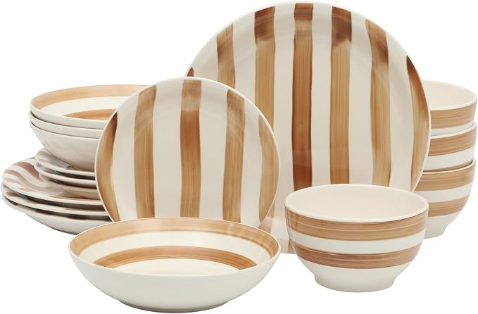 Gibson Home Kenwood Shores 16 Piece Dinnerware Set, Hand-Painted Plates and by GibsonHomewares