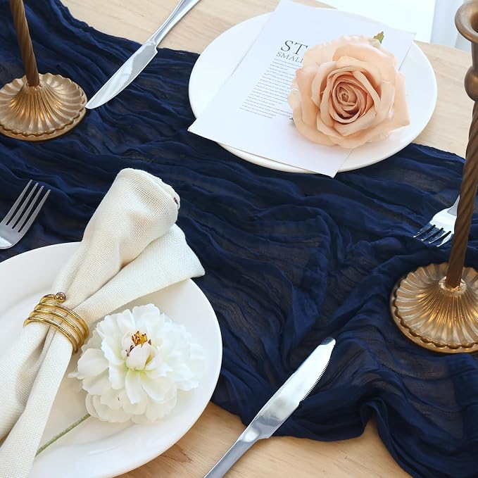 1 Pack Navy Blue Cheesecloth Table Runner 120 Inch Boho Wedding Decor | - Image 5