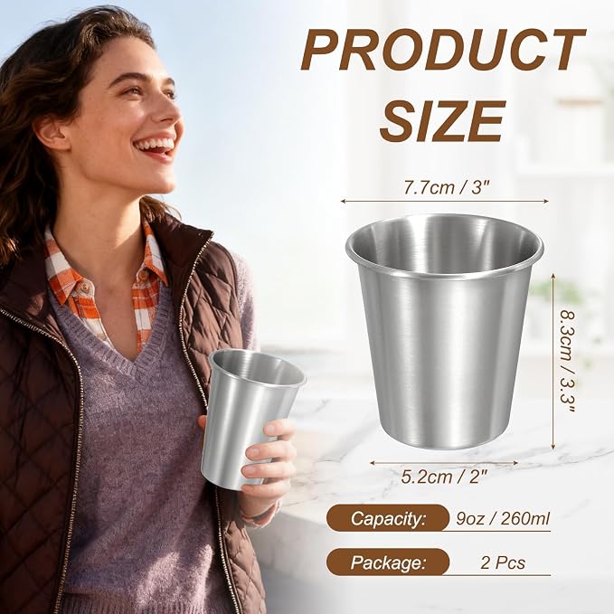 uxcell 2 Pcs Stainless Steel Cups, 9oz/260ml Metal Cups Double Wall Tumbler - Image 2