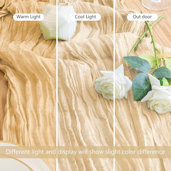 Cheesecloth Table Runner 10FT 12Pcs Sand Boho Gauze Rustic Sheer Runners | - Image 5