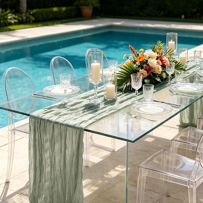 3 Pack Sage Green Cheesecloth Table Runner 21 x 120 Inch Boho Gauze Sheer Table - Image 5