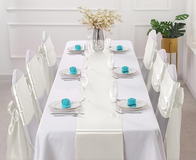 Horbaunal 12 Pack Ivory Satin Table Runner 12 x 108 Inch | Smooth Table Runners - Image 2