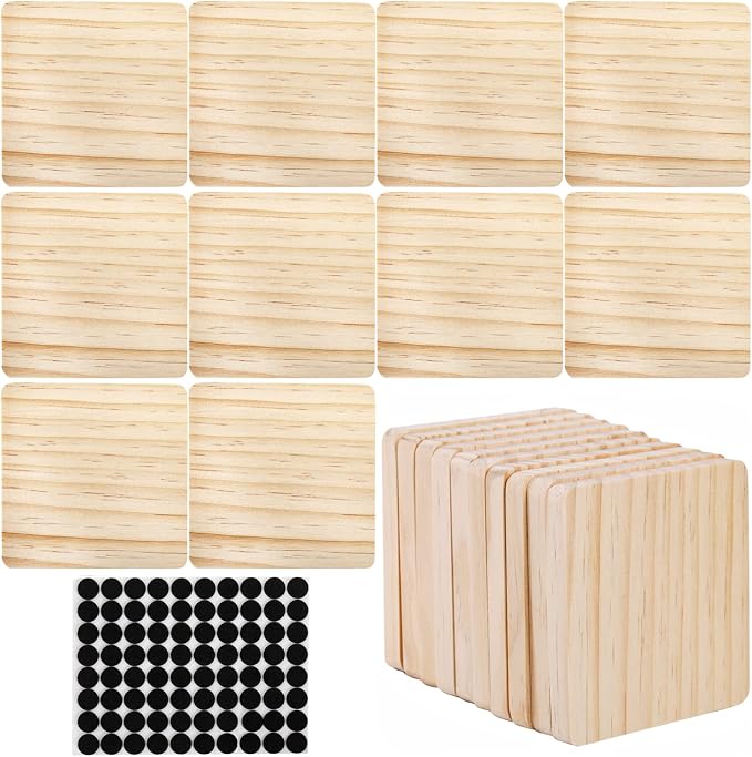 Dicunoy 20 Pack Unfinished Wood Coasters, Square Coasters - Image 5