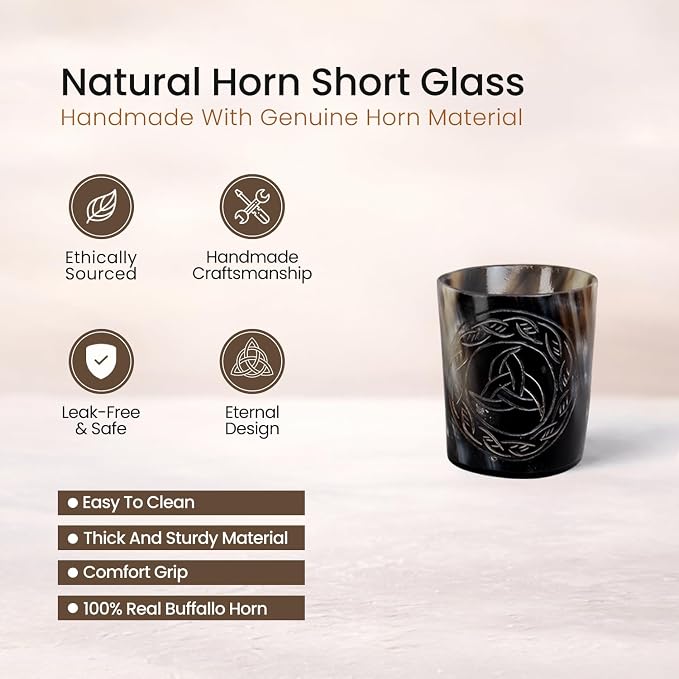 Handicrafts Home Viking Horn Shot Glasses Set of 4, Handmade Natural Ox Horn - Image 2