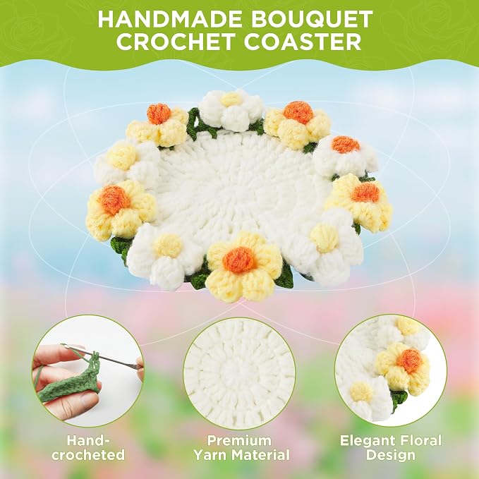 Crochet Flower Coasters, Handmade Bouquet Coasters - Image 4
