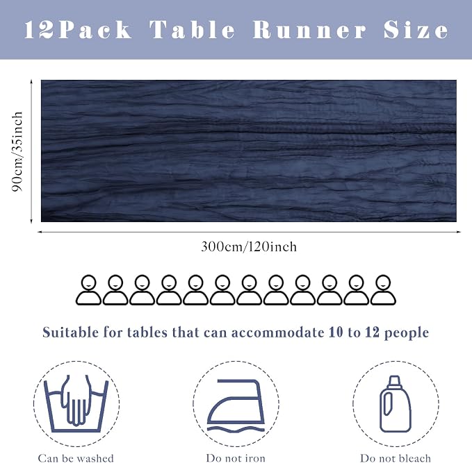 12 Pieces Navy Blue Cheesecloth Table Runners 10FT Gauze Fabric Runner - Image 3