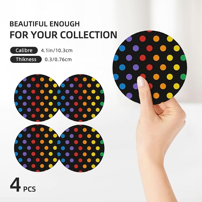 Colorful Polka Dots Coasters Set of 4, Absorbent Ceramic Drink Coasters Cup Mat - Image 3