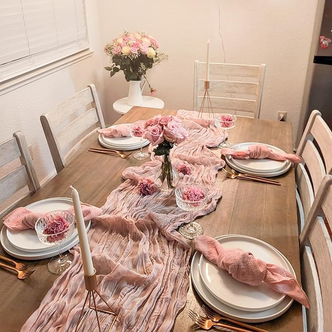 Dusty Pink Table Runner Cheesecloth 35x120 inch, Spring Summer Cheese Cloth - Image 3