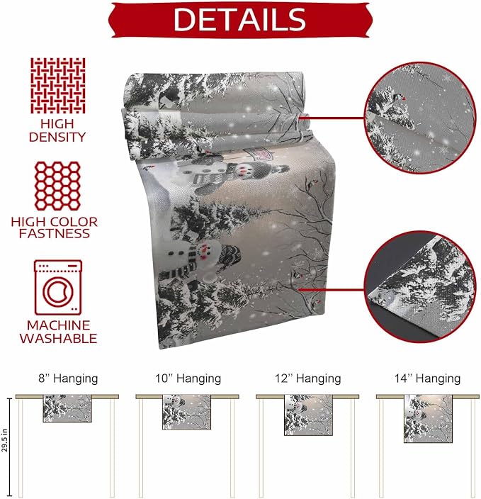 Christmas Snowman Table Runners 90 Inches Long, Cotton Linen Fabric Snowflake - Image 8