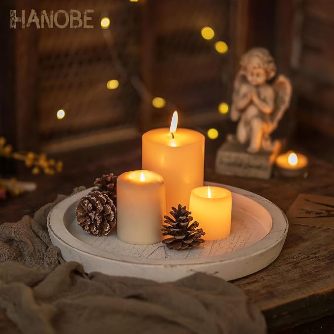 Hanobe Wooden Coffee Table Serving Tray, Farmhouse Candle Holder | 2pc Table - Image 2