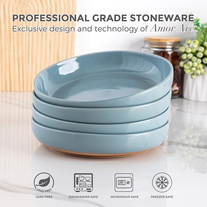AmorArc 8.75'' Large Ceramic Pasta Bowls, 36oz Handpainted Stoneware Bowls Set - Image 3