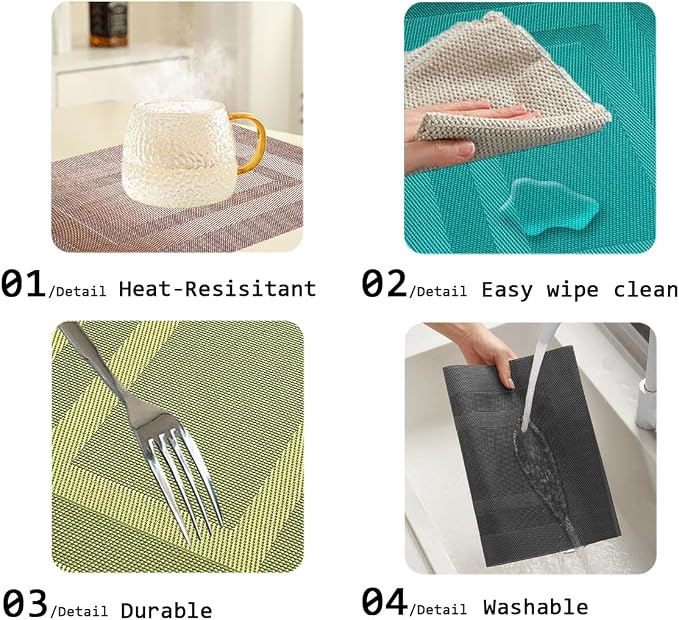 PIGCHCY Placemats Set of 12 Washable Durable Place Mats Vinyl Heat Resistant - Image 5