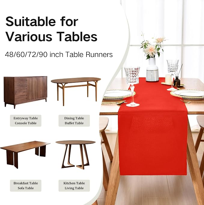 Farmhouse Red Table Runner Dining Table Runners 48 Inches Long Coffee Table - Image 5