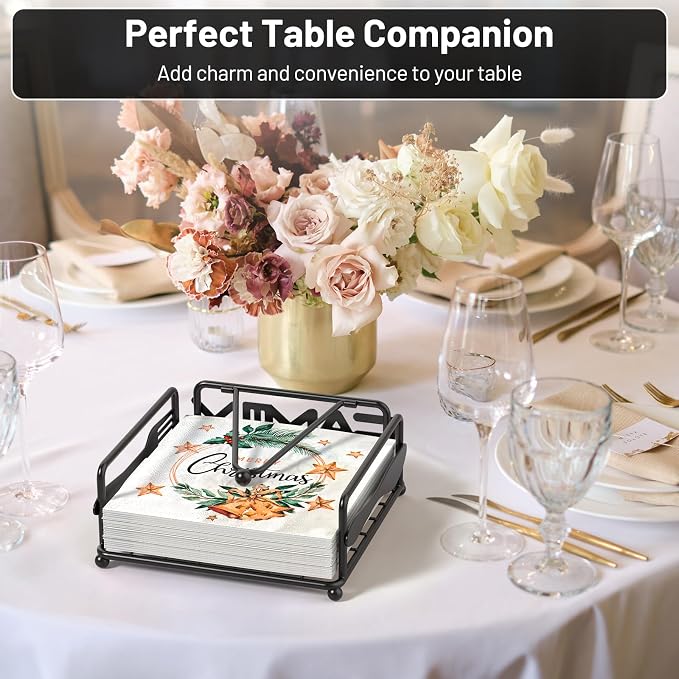 Napkin Holder for Table, Weighted Arm, Square Cocktail Paper Holder, Elegant - Image 2