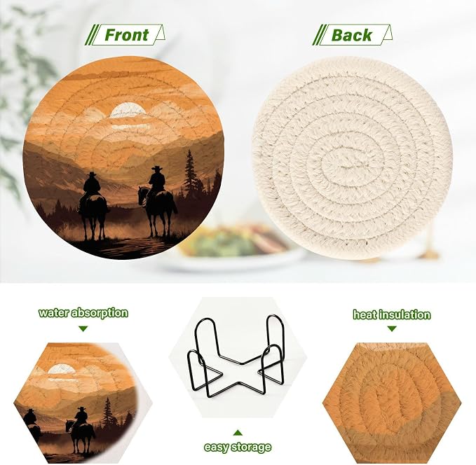 YETTASBIN Western Cowboy 6 Pcs Drink Coasters - Image 4