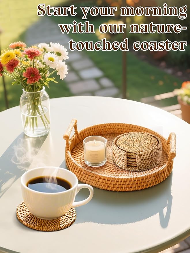6Pcs Handmade Natural Rattan Coasters Set - Image 2