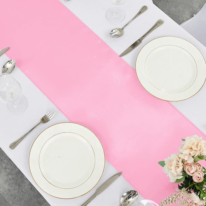 4-Pack Pink Satin Table Runner 12 x 108 Inch Long Bright and Smooth Silk Fabric - Image 4