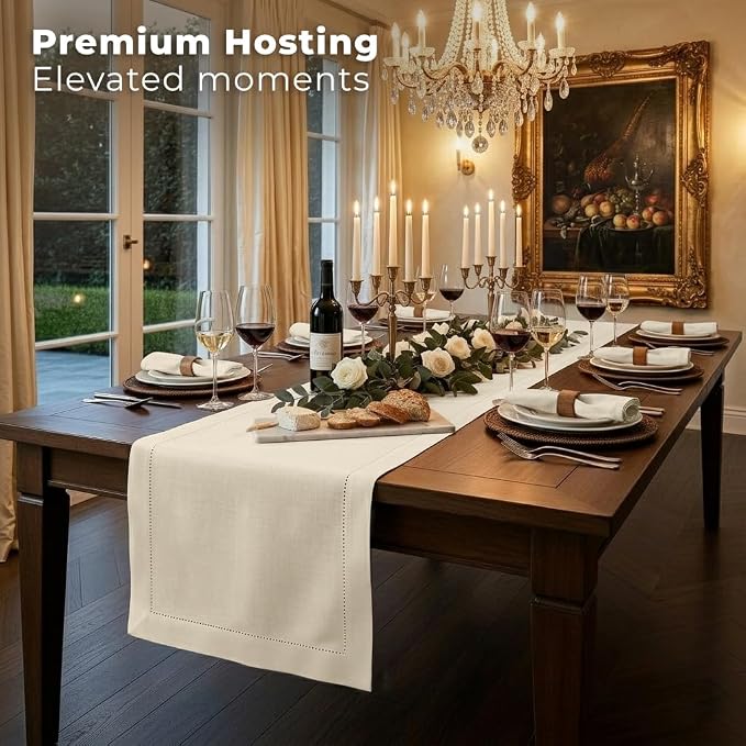 Signature Linen™ by D'Moksha Ivory Table Runner 132 Inches Long, 100% Pure Linen - Image 3