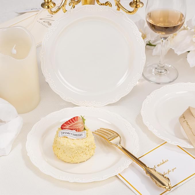 DaYammi 60PCS Ivory Plastic Plates, Party Plates Disposable Heavy Duty - Image 8