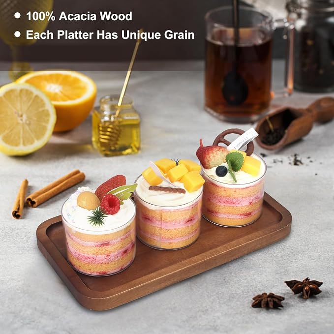 Acacia Wood Serving Trays Charcuterie Board Cheese Platter Wooden Plates | - Image 3