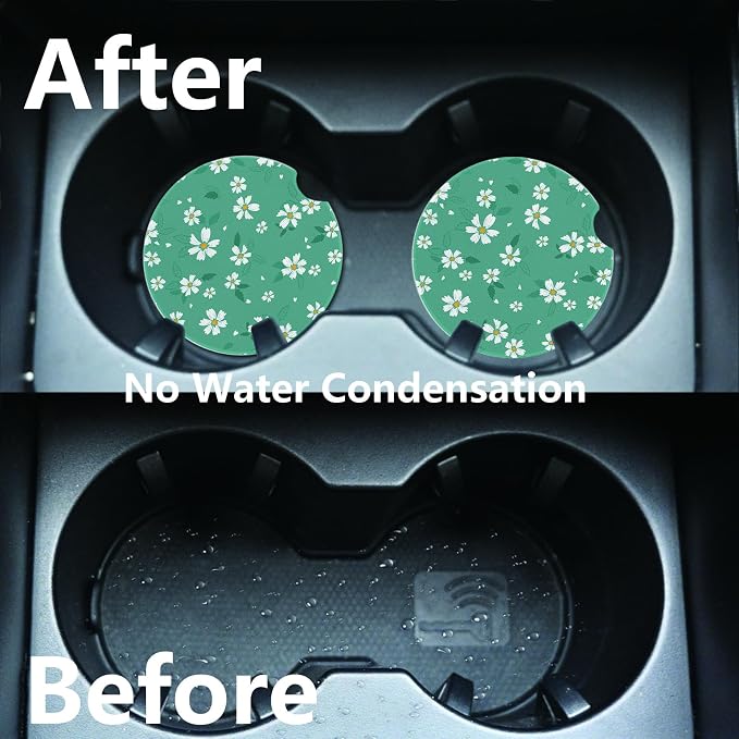 2pcs Cute Blue Flowers Car Coasters, Absorbent Universal neoprener Cup Holder - Image 5