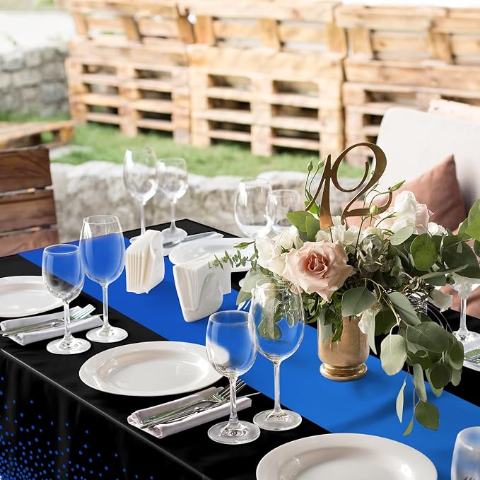 MASHAN 3Pcs Black and Blue Tablecloth Party Decorations, Plastic Black Table - Image 5