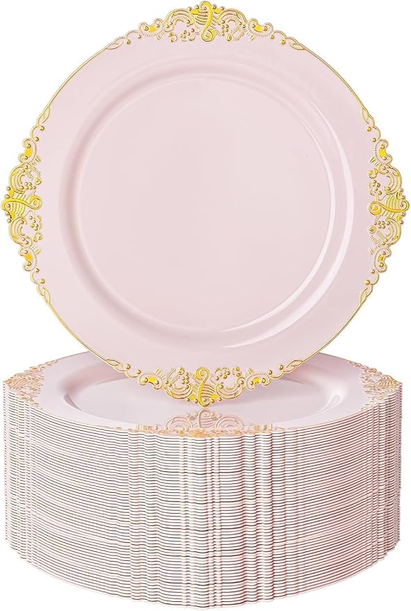 Nervure 100Pcs 7.5'' Pink Plastic Plates, Disposable Plates by Nervure