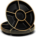 Plasticpro 6 Sectional Round Plastic Serving Tray/Platters Black & Gold Pack of by PLASTICPRO