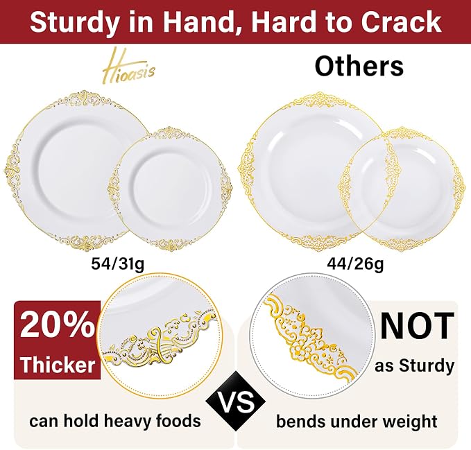 350 Pcs White Gold Plates for Wedding | White Party Plates Set for 50 Guests - Image 4