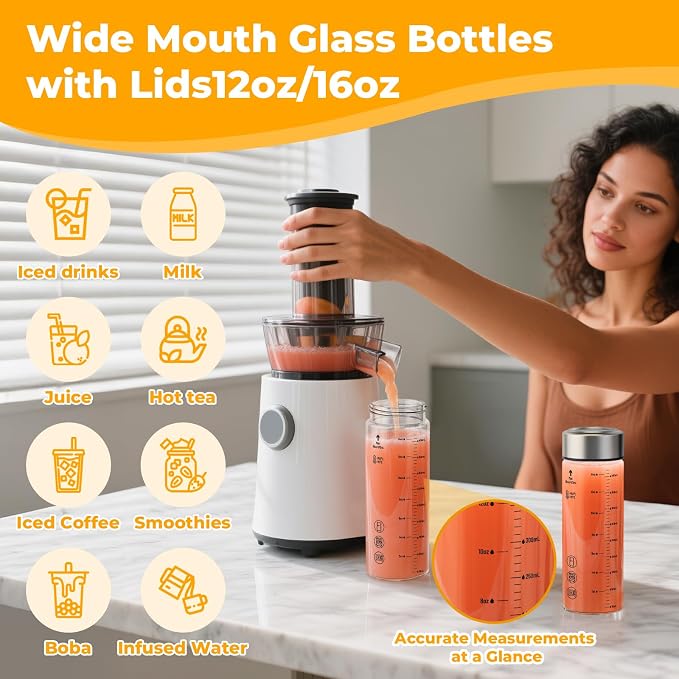 Sursip Wide Mouth Borosilicate Glass Juice Bottles 12oz 4 Pack - Image 4