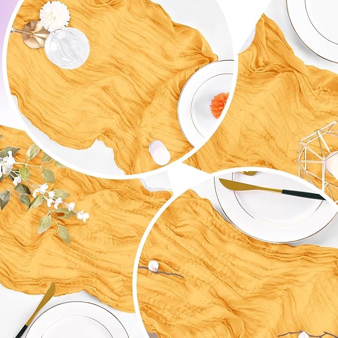 8 Pack Gold Cheesecloth Table Runner 20 x 120 inch Gauze Table Runners 10 FT - Image 7