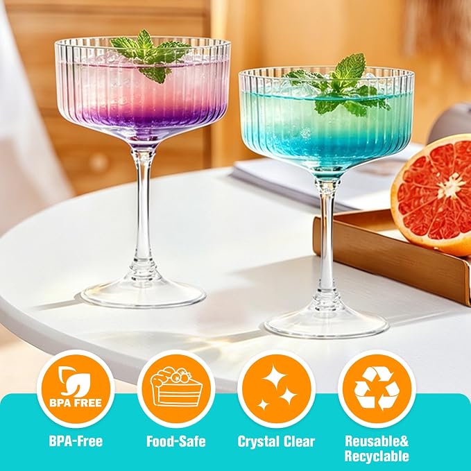 24 Pcs Plastic Martini Glasses Disposable, 10oz Ribbed Martini Glasses | - Image 5