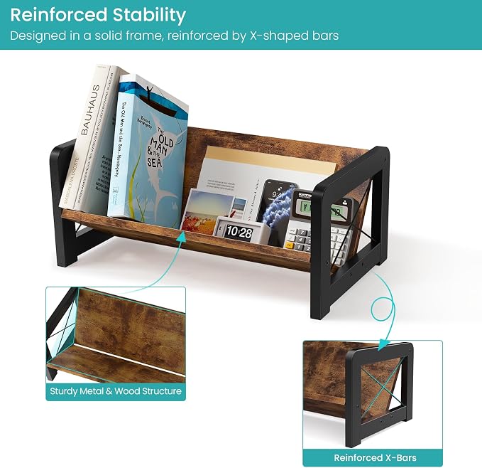 ELITEROO Desktop Bookshelf Organizer, Wood Slanted Desk Bookshelf, Small - Image 7