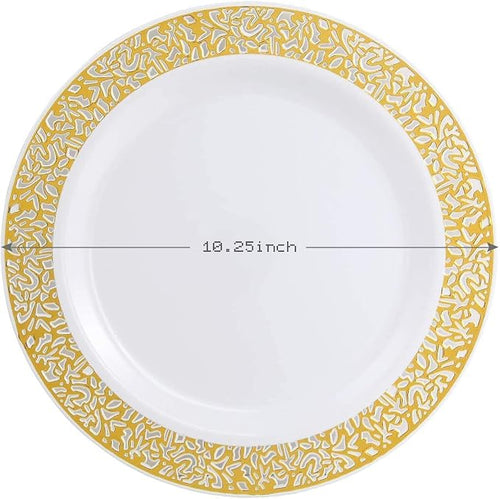 100pcs Gold and White Plates, Heavy Duty Disposable Wedding Plates | elegant - Image 2