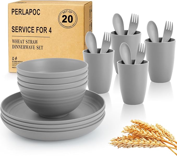 Wheat Straw Dinnerware Sets, Dishwasher & Microwave Safe Kids Plates and Bowls by Perlapoc