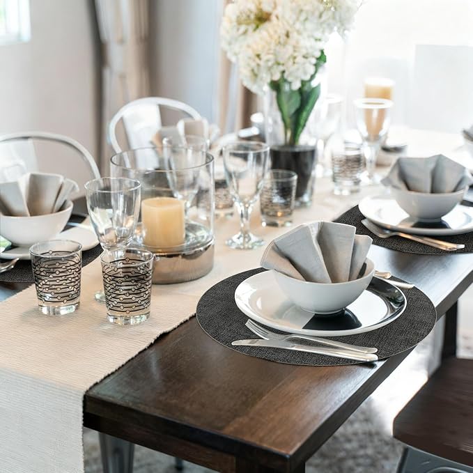 Maxpearl Faux Leather Round Placemats Set of 6, 13.8 inch, Dark Grey | - Image 8