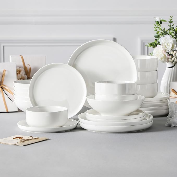 MALACASA 24 Pcs Porcelain Plates and Bowls Sets, Dinnerware Set - Image 6