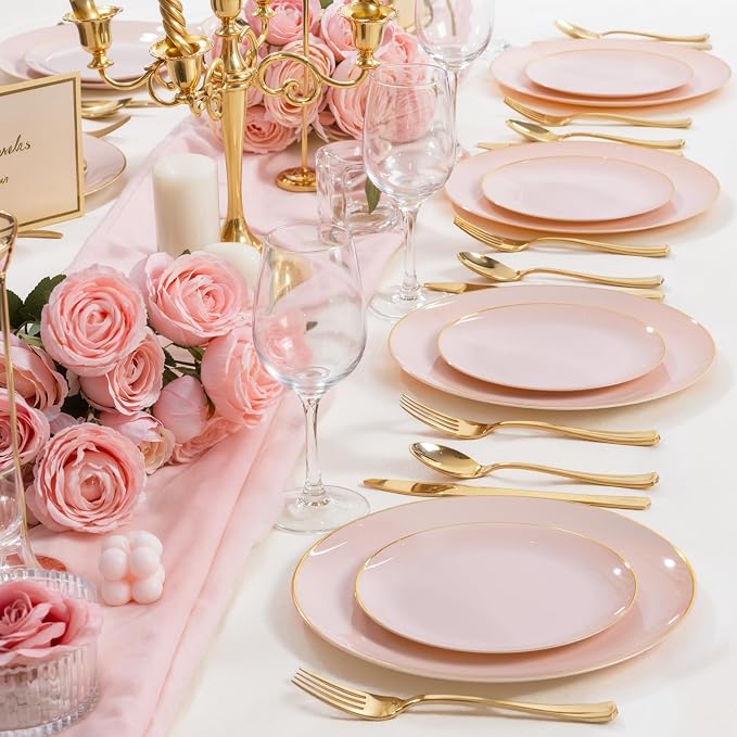 PULOTE 200Pieces Pink Plastic Plates - Image 5