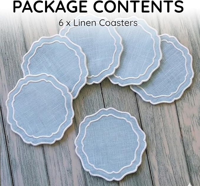 Linen Coasters for Drinks, 4.5 inch, Sky Blue | Absorbent Linen Drink Mats - Image 2