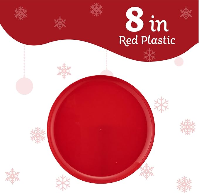 PLASTICPRO 30 Pack 8.6'' Christmass Red Plastic Party Plates Edge Collection - Image 5