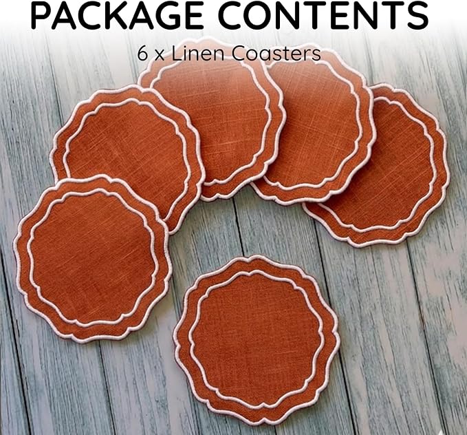 Drink Coasters Set of 6, 6x6 inch, Absorbent Linen Drink Mats - Image 2