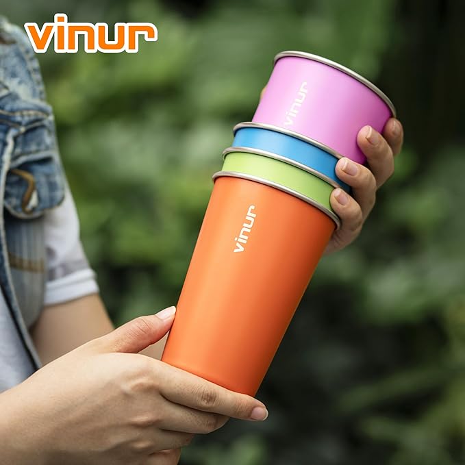 Stainless Steel Cups-16 oz Colorful Stackable Metal Drinking Glasses 4 Pcs | 16 - Image 5