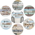 Coasters for Drinks, Ceramic Stone Wood Farmhouse | Absorbent Round Table Mat by BRIBAY
