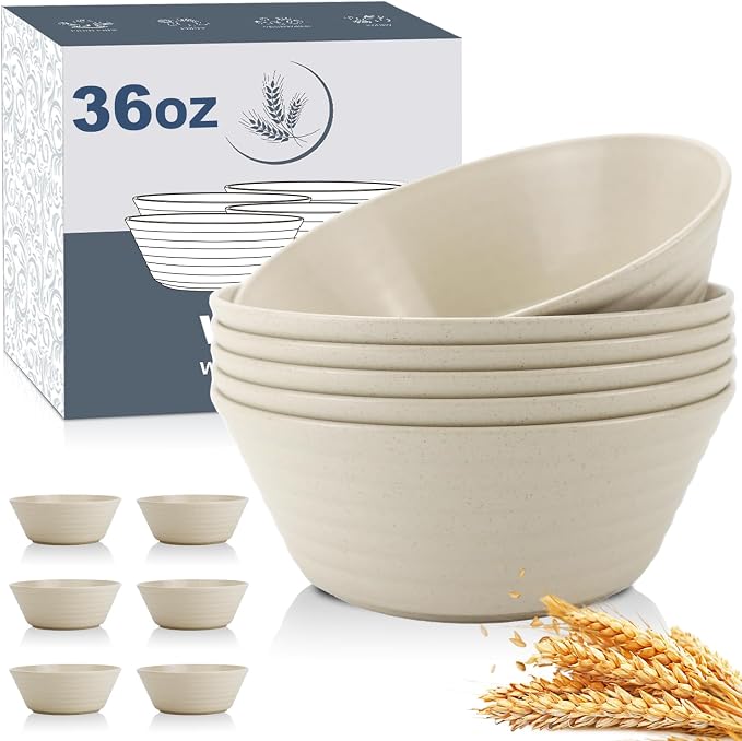 Wheat Straw Bowl Sets, Microwave and Dishwasher Safe Bowls, Soup Bowl Sets by WROVA