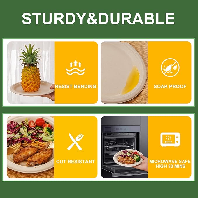 WELLIFE Paper Plates 9 Inch 125-Pack Heavy Duty Paper Plates Bulk | 100% - Image 3