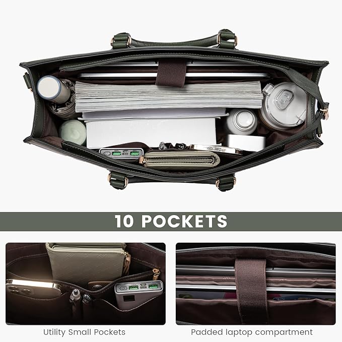 LOVEVOOK Laptop Bag for Women, 17 lnch Waterproof Lightweight Leather Tote Bag - Image 4