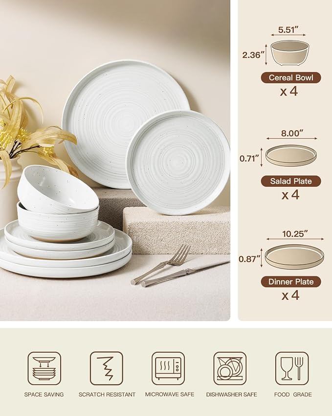 Stoneware Dinnerware Sets for 4, Plates and Bowls, Chip & Scratch Resistant - Image 7