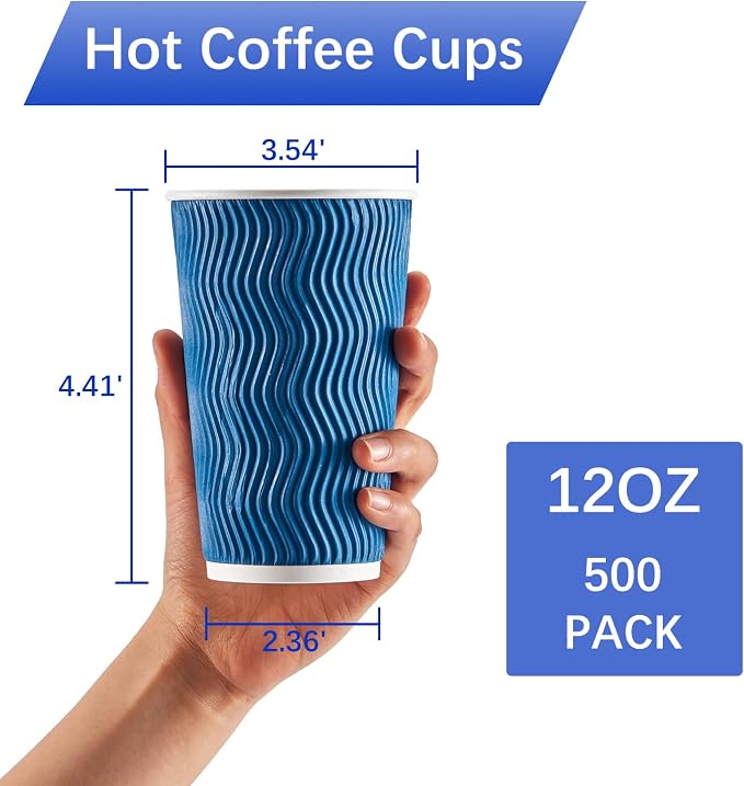 Lamosi 500 Count 12 oz Insulated Disposable Paper Coffee Cups Bulk No Lids | - Image 2